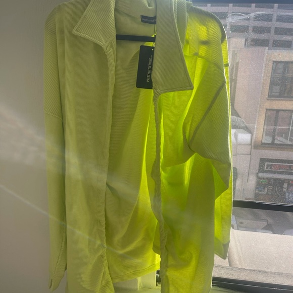 Pretty Little Thing Plus Light Lime Ruched Tie Waffle Textured Cardigan - Picture 3 of 3